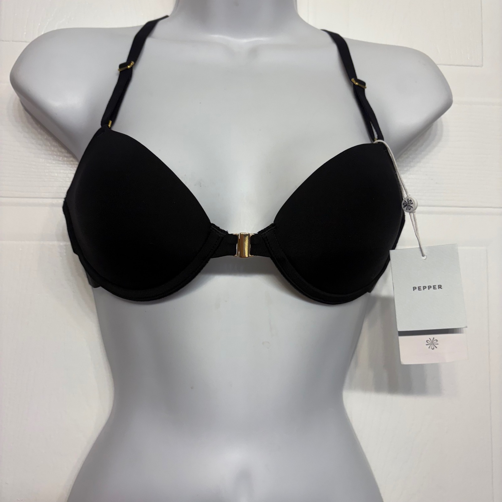 Pepper Ultimate Racerback T-Shirt Bra 34b Black Front Clasp Mesh Underwire New